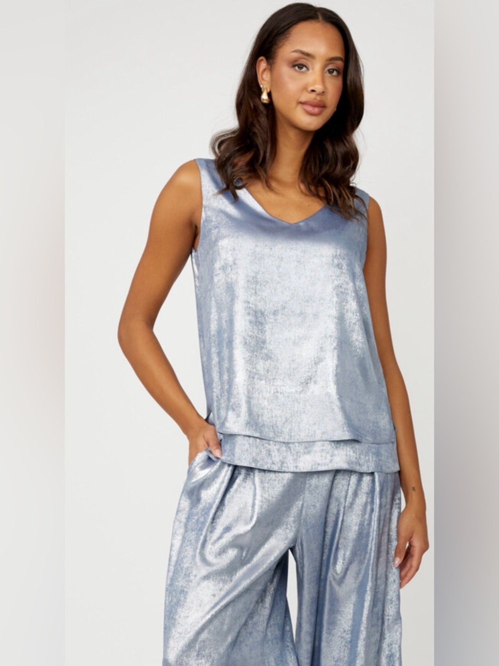 Metallic V-neck Pullover Style 256396